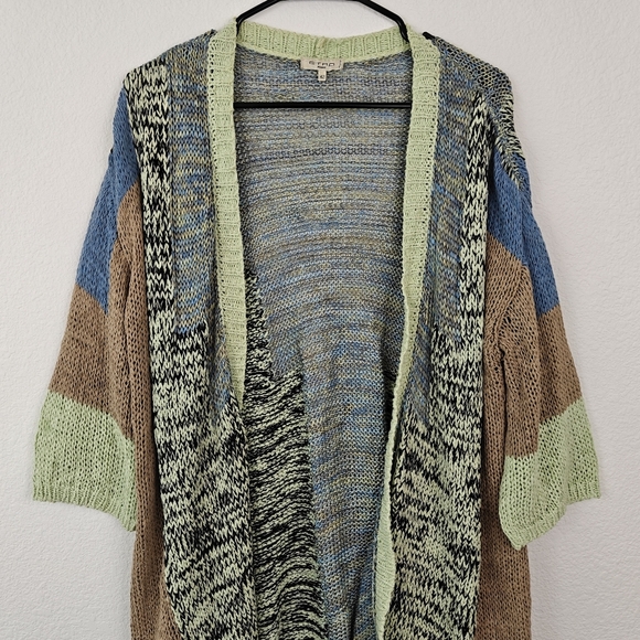 Italy ETRO MILANO Cotton Color Block Cardigan Long Open Knit Sweater Medium 42 - Picture 3 of 16